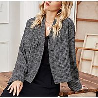 Women's Coat Casual / Daily Winter Regular Coat Regular Fit Casual Jacket Pattern Others Black and white grid miniinthebox - thumbnail