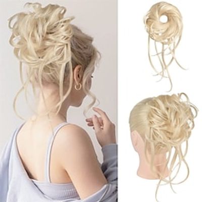 Messy Bun Hair Piece Super Long Tousled Updo Hair Bun Extensions Wavy Hair Wrap Ponytail Hairpieces Hair Scrunchies with Elastic Hair Band for Women HB007 Grace - Cool Light Blonde Lightinthebox