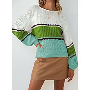 Women's Pullover Sweater Modern Style Stripes Casual Long Sleeve Sweater Cardigans Round Neck Fall Winter Red Brown Blue Green Lightinthebox