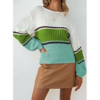 Women's Pullover Sweater Modern Style Stripes Casual Long Sleeve Sweater Cardigans Round Neck Fall Winter Red Brown Blue Green Lightinthebox - thumbnail