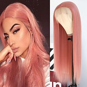 Synthetic Lace Wig Straight Style 16-26 inch Pink Middle Part 132.5 lace front Wig Women's Wig Light Pink  Daily Wear  Party  Evening  Synthetic Hair Lightinthebox
