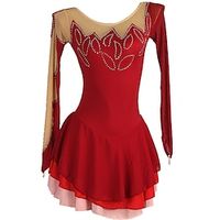 Figure Skating Dress Women's Girls' Ice Skating Dress Burgundy Patchwork Open Back Mesh High Elasticity Training Competition Skating Wear Classic Long Sleeve Ice Skating Figure Skating Lightinthebox - thumbnail