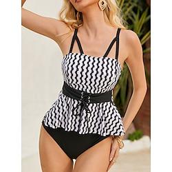 Women's Swimwear Tankini 2 Piece Swimsuit Tie Front Lace up Geometic Vacation Summer Bathing Suits Lightinthebox