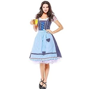 Oktoberfest Beer International Beer Festival Dirndl Trachtenkleider Women's Dress Apron Bavarian Costume Lake blue miniinthebox