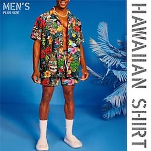 Men's Plus Size Summer Hawaiian Shirt Big and Tall Graphic Prints Turndown Short Sleeves Spring  Summer Tropical Casual Hawaiian Sports  Outdoor Street Tops Lightinthebox