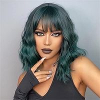 14 Inch Cute Cosplay Green Short Curly Synthetic Wig For Women Hair Replacement Wigs With Bangs Suitable For Roleplay Daily Party Use Christmas Party Wigs miniinthebox - thumbnail