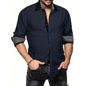 Men's Shirt Button Up Shirt Casual Shirt White Navy Blue Green Long Sleeve Color Block Lapel Daily Vacation Clothing Apparel Casual Comfortable Smart Casual Lightinthebox