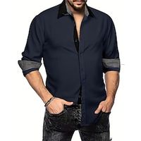 Men's Shirt Button Up Shirt Casual Shirt White Navy Blue Green Long Sleeve Color Block Lapel Daily Vacation Clothing Apparel Casual Comfortable Smart Casual Lightinthebox - thumbnail