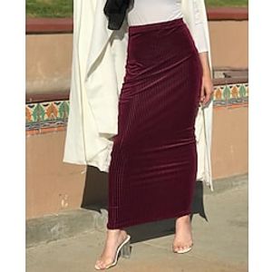 Women's Work Skirts Maxi Cotton Blend claret Orange pink Black Dark Green Skirts S M L Lightinthebox