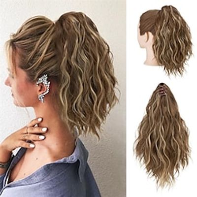 Short Ponytail Extension Claw Clip in 13 Inch Fluffy Synthetic Curly Wavy Pony Tail Hairpiece for Women BrunetteAsh Blonde Lightinthebox