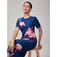 Flamingo Placement Print Stretch Maxi Dress