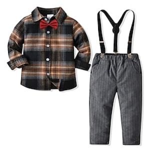 Kids Boys Shirt  Pants Clothing Set 2 Pieces Long Sleeve Gray Plaid Formal Gentle Preppy Style 2-6 Years Lightinthebox