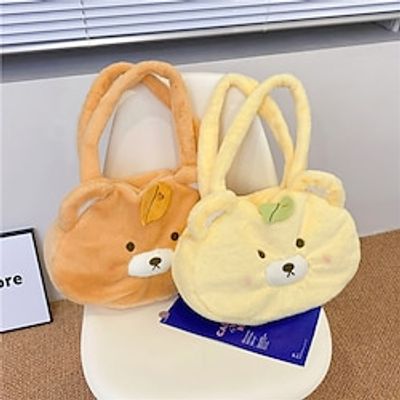 Women's Shoulder Bag Plush Bag Fluffy Bag Faux Fur Daily Large Capacity Foldable Lightweight Cartoon Patchwork Yellow Brown miniinthebox