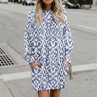 Women's Shift Dress Short Mini Dress Green Blue Purple Long Sleeve Geometric Pocket Print Fall Winter Hooded Casual 2022 S M L XL XXL 3XL miniinthebox - thumbnail