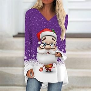 Women's Christmas Casual Dress T Shirt Dress  Short Mini Dress Green Purple Fuchsia Red Light Blue Long Sleeve Santa Claus Snowflake Print Fall Winter V Neck Stylish Casual 2022 XXS XS S M L miniinthebox