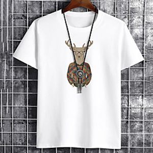 Men's Unisex Tee T shirt Hot Stamping Graphic Prints Deer Animal Plus Size Print Short Sleeve Casual Tops Cotton Basic Fashion Designer Big and Tall White Black Khaki Lightinthebox