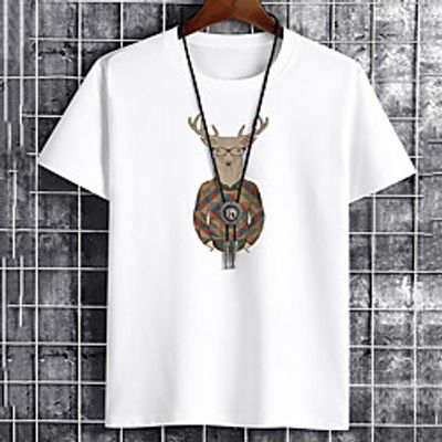 Men's Unisex Tee T shirt Hot Stamping Graphic Prints Deer Animal Plus Size Print Short Sleeve Casual Tops Cotton Basic Fashion Designer Big and Tall White Black Khaki Lightinthebox
