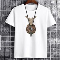 Men's Unisex Tee T shirt Hot Stamping Graphic Prints Deer Animal Plus Size Print Short Sleeve Casual Tops Cotton Basic Fashion Designer Big and Tall White Black Khaki Lightinthebox - thumbnail