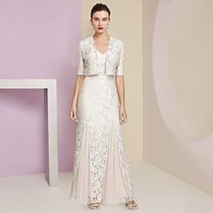 A-Line Mother of the Bride Dress Formal Wedding Guest Elegant V Neck Ankle Length Chiffon Lace Sleeveless Wrap Included with Pleats Appliques 2023 Lightinthebox