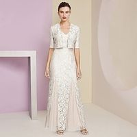 A-Line Mother of the Bride Dress Formal Wedding Guest Elegant V Neck Ankle Length Chiffon Lace Sleeveless Wrap Included with Pleats Appliques 2023 Lightinthebox - thumbnail