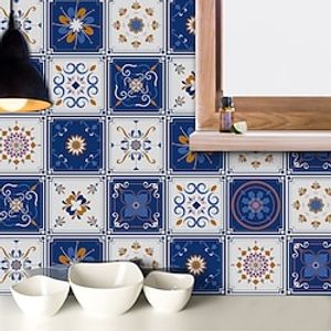 For Kitchen Oil-proof And Waterproof Tile Stickers Crystal Film Louis Blue And White Pattern Tile Renovation Thickened Wall Stickers Lightinthebox