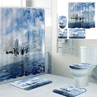 4Pcs Shower Curtain Set with Rug Toilet Lid Cover Sets with Non-Slip Rug Bath Mat for Bathroom,Cute Penguin Digital Pattern,Waterproof Polyester Shower Curtain with 12 Hooks,Bathroom Decoration miniinthebox - thumbnail