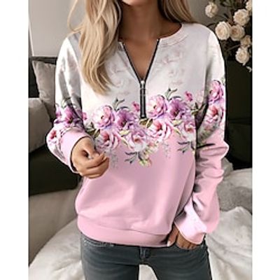 Women's Sweatshirt Pullover Floral Active Sportswear Print Quarter Zip Pink Blue Purple Casual Sports Round Neck Long Sleeve Micro-elastic Fall Winter Lightinthebox Women's Sweatshirt Pullover Floral Active Sportswear Print Quarter Zip Pink Blue Purple Casual Sports Round Neck Long Sleeve Micro-elastic Fall Winter Lightinthebox