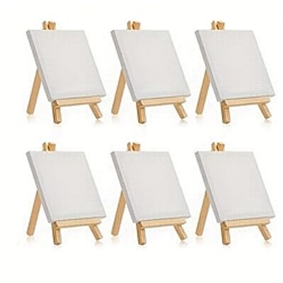 6 Pack Mini Canvas And Easel Set Mini Canvas Panels Mini Wood Easels Canvas Size Is 4 X 4 Easel Size Is 3.1 X 5.9 For Kids Painting Oil Painting And Diy Doodle Lightinthebox