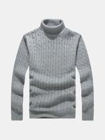 Men Winter Casual Thick Warm Turtleneck Solid Color Knitted Sweater - thumbnail