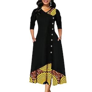 Women's Work Dress Sheath Dress Swing Dress Fashion Winter Dress Office Daily Midi Dress Button Print V Neck Long Sleeve Print Regular Fit Black Wine Green Fall Winter S M L XL XXL Lightinthebox