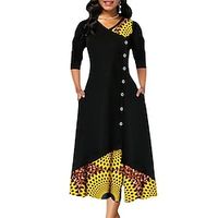 Women's Work Dress Sheath Dress Swing Dress Fashion Winter Dress Office Daily Midi Dress Button Print V Neck Long Sleeve Print Regular Fit Black Wine Green Fall Winter S M L XL XXL Lightinthebox - thumbnail