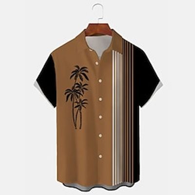 Graphic Color Block Pattern Casual Men's Shirt Daily Wear Date Vacation Summer Turndown Short Sleeve Brown, Green, off-white S, M, L 4-Way Stretch Fabric Shirt Normal Lightinthebox