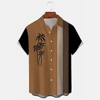 Graphic Color Block Pattern Casual Men's Shirt Daily Wear Date Vacation Summer Turndown Short Sleeve Brown, Green, off-white S, M, L 4-Way Stretch Fabric Shirt Normal Lightinthebox - thumbnail