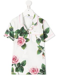 Dolce & Gabbana Kids rose-print pyjama style blouse - White