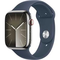 Apple Watch Series 9 GPS + Cellular| 41mm | Color Silver| Stainless Steel Case with Storm Blue Sport Band