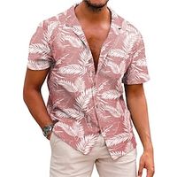 Men's Shirt Summer Hawaiian Shirt Graphic Prints Leaves Turndown Pink Casual Holiday Short Sleeve Button-Down Print Clothing Apparel Tropical Fashion Streetwear Hawaiian miniinthebox - thumbnail