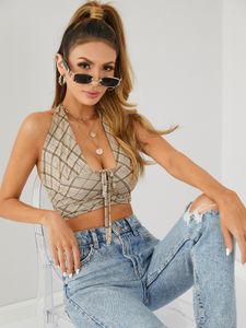 YOINS Plaid Tie-up Design Halter Sleeveless Crop Top
