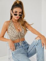 YOINS Plaid Tie-up Design Halter Sleeveless Crop Top - thumbnail
