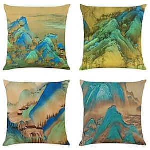 Chinese Style Double Side Cushion Cover 4PC Soft Decorative Square Throw Pillow Cover Cushion Case Pillowcase for Bedroom Livingroom Superior Quality Machine Washable Indoor Cushion for Sofa Couch Bed Chair miniinthebox