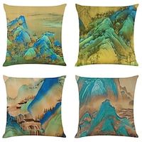 Chinese Style Double Side Cushion Cover 4PC Soft Decorative Square Throw Pillow Cover Cushion Case Pillowcase for Bedroom Livingroom Superior Quality Machine Washable Indoor Cushion for Sofa Couch Bed Chair miniinthebox - thumbnail