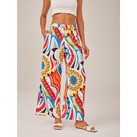 Bright Geometric Print Wide Leg Pants