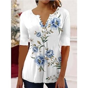 Women's Shirt Blouse Pink Blue Light Blue Floral Button Print Short Sleeve Casual Holiday Basic Round Neck Regular Floral S Lightinthebox