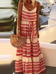 Bohemian V-neck Printed Beach Slip Maxi Dresses