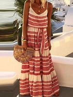 Bohemian V-neck Printed Beach Slip Maxi Dresses - thumbnail