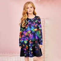 Kids Girls' Dress Floral Butterfly A Line Dress Knee-length Dress Casual Crew Neck Long Sleeve Daily Dress 4-12 Years Summer Blue Purple Lightinthebox - thumbnail