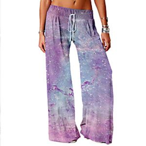 Women's Basic Soft Comfort Daily Home Wide Leg Pants Galaxy Graphic Full Length Elastic Drawstring Design Print Blue Purple miniinthebox