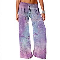 Women's Basic Soft Comfort Daily Home Wide Leg Pants Galaxy Graphic Full Length Elastic Drawstring Design Print Blue Purple miniinthebox - thumbnail