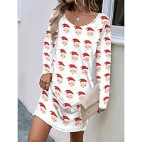 Women's Casual Dress Christmas Dress T Shirt Dress Tee Dress Santa Claus Print V Neck Mini Dress Fashion Streetwear Outdoor Christmas Long Sleeve Loose Fit White Fall Winter S M L XL XXL Lightinthebox - thumbnail
