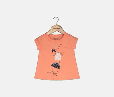 Baby Girls Chasing Dog Cotton T-Shirt Warm Peach Baby Girls Chasing Dog Cotton T-Shirt Warm Peach