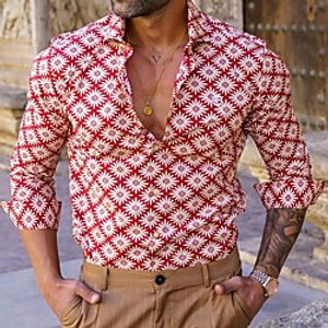 Men's Shirt Graphic Print Long Sleeve Casual Tops Casual Sports Red Lightinthebox